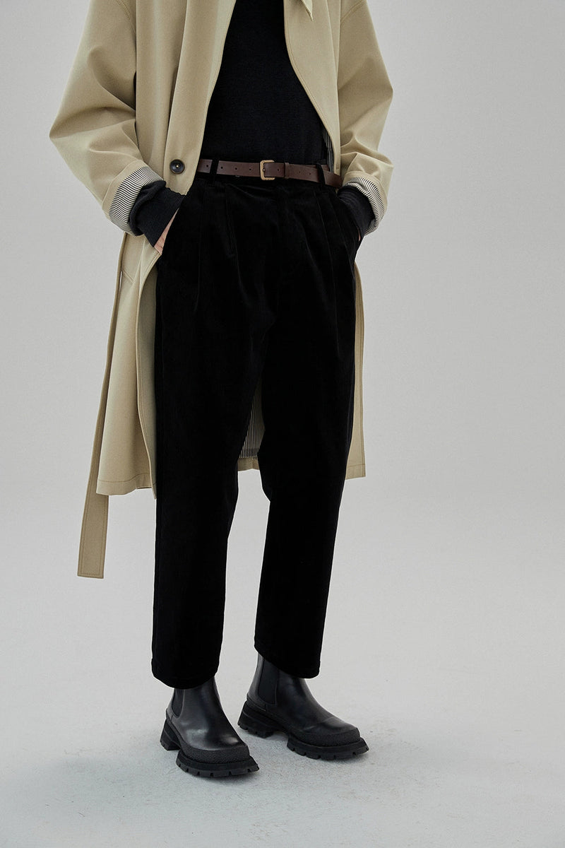 Wide Waist Tab Double-pleated Relaxed Cropped Pants