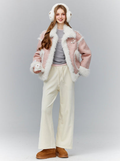 Wide-leg Drawstring Lounge Pants in Black and Cream