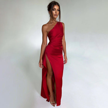 Clothing Dress One Shoulder Slim Fit Slit Maxi Dress Backless Dress Evening Dress