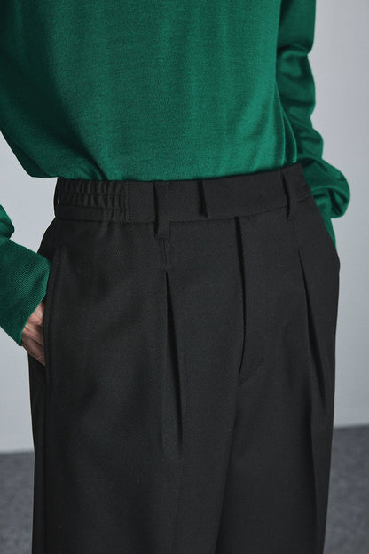 Semi-elastic Waist Wide-leg Cropped Pants