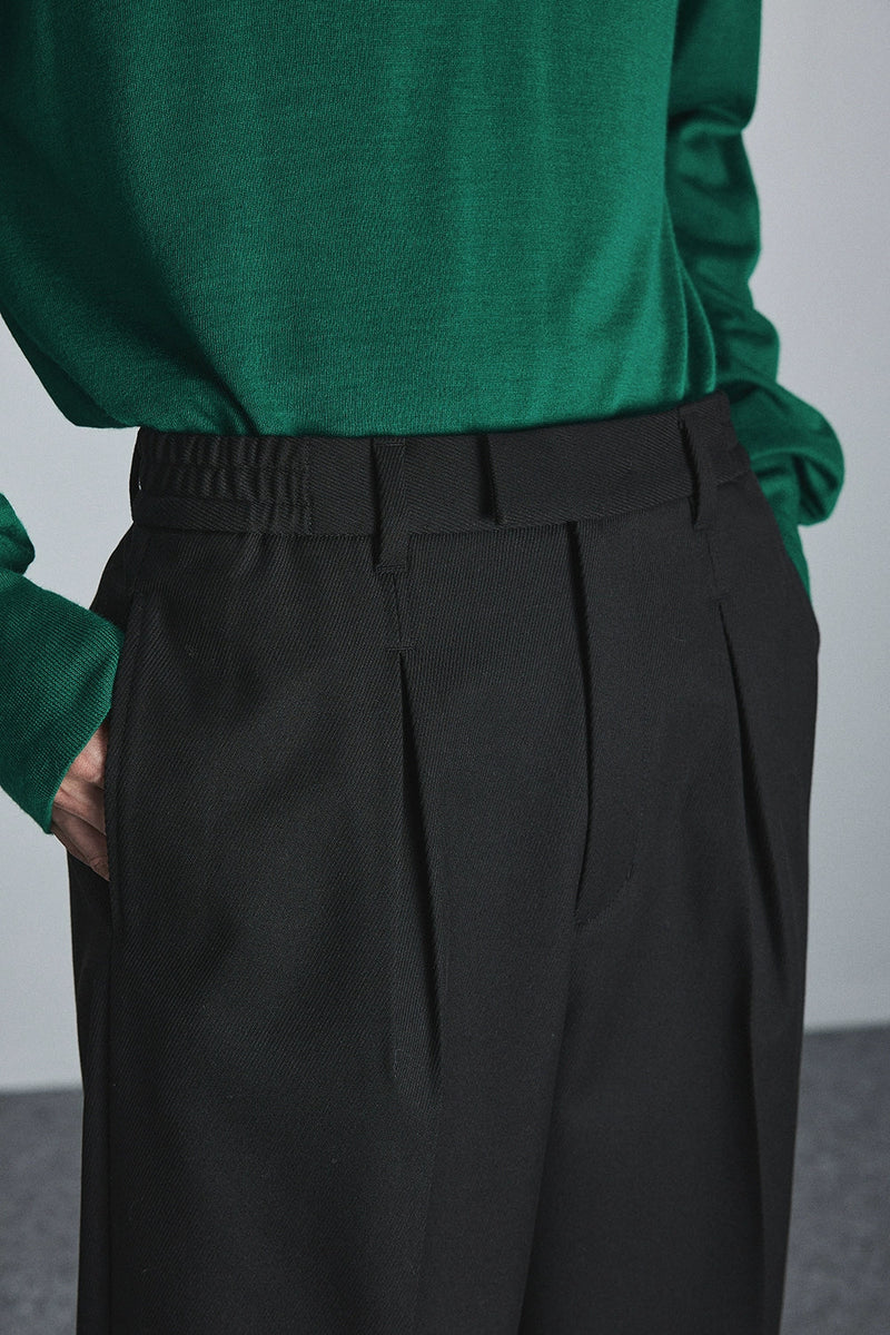 Semi-elastic Waist Wide-leg Cropped Pants