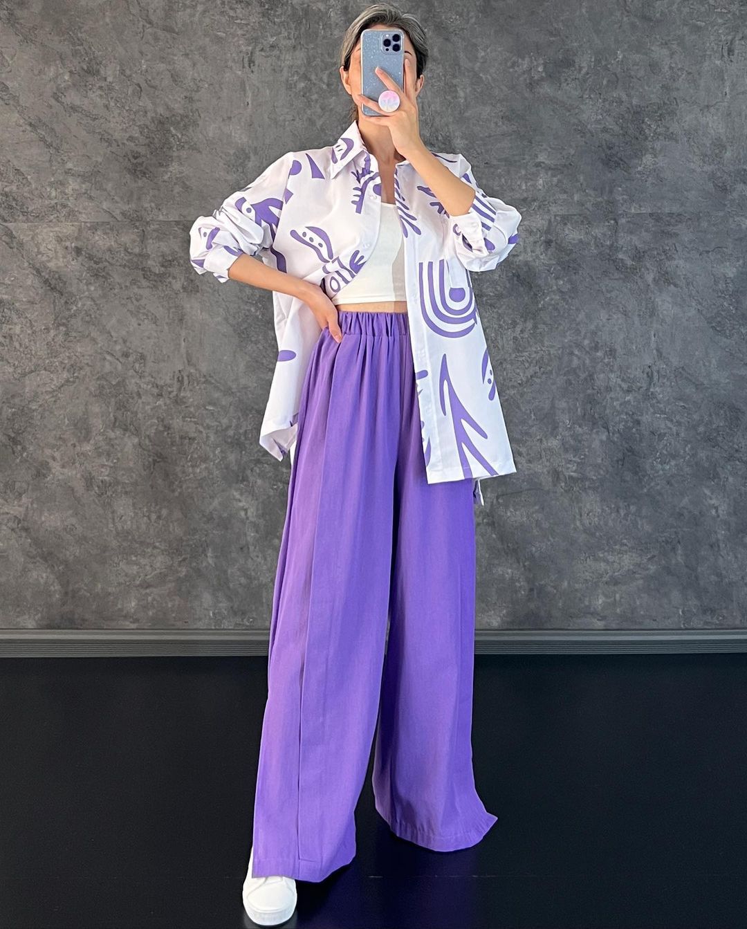 Clothing Long Sleeve Printed Shirt High Waist Slit Wide Leg Pants Set Amplified Craft