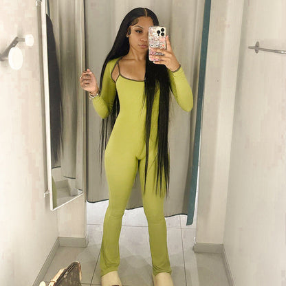 Wear Popular Square Collar Sleeveless Tight Top Jumpsuit