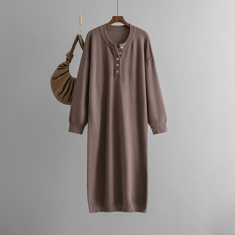 Autumn Winter Button Knitwear Dress Color Loose Sweater