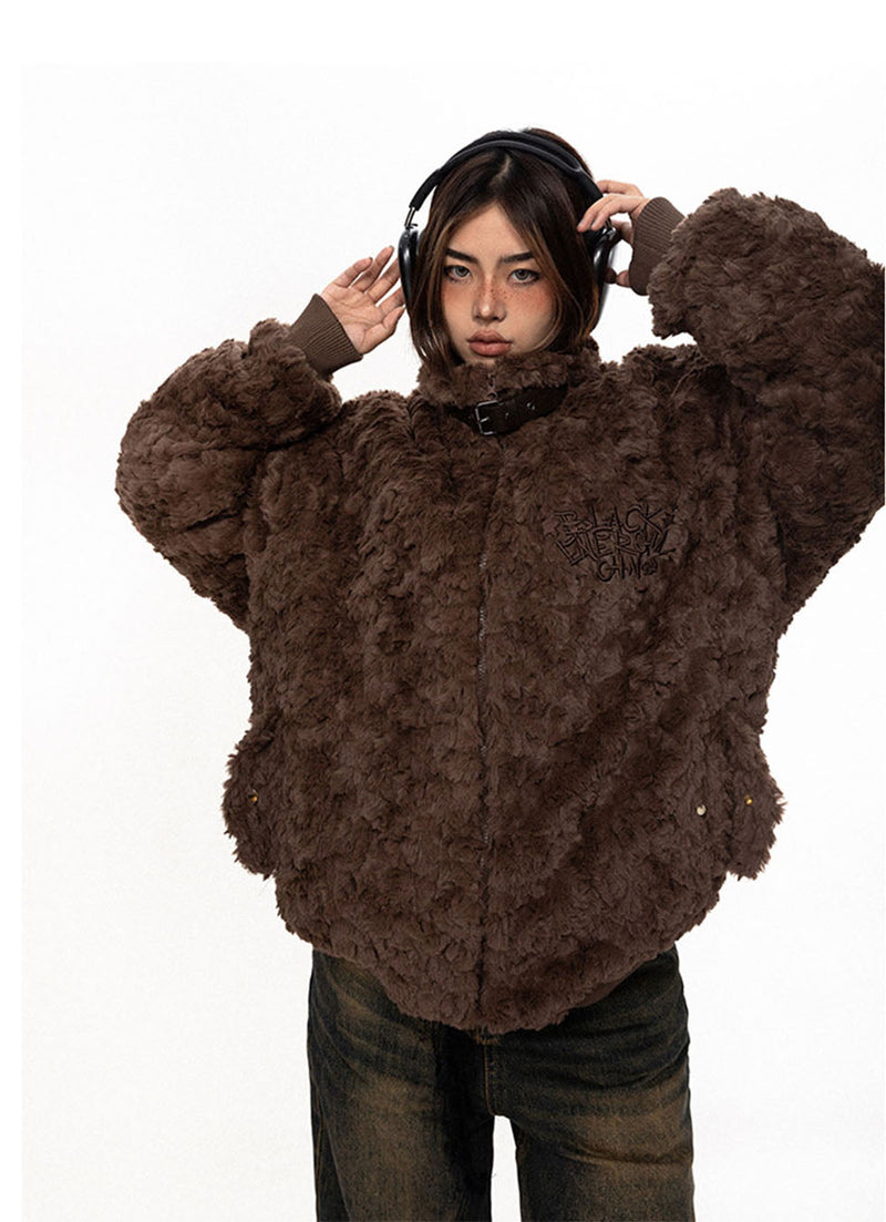 American Retro Fleece Strap Cotton Coat