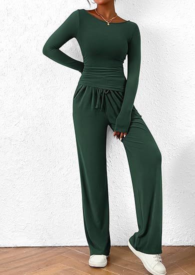Autumn Suit Asymmetric Long Sleeve T Shirt Wide Leg Pants Wear Sportswear