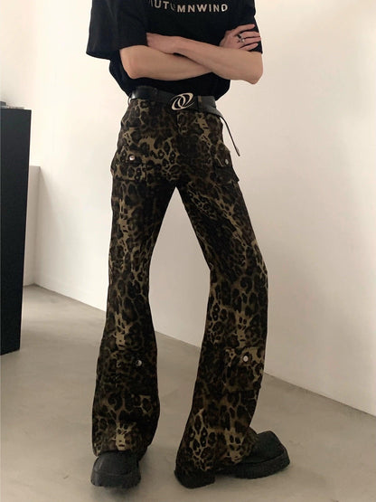 Leopard Print Wide-leg Cargo Pants