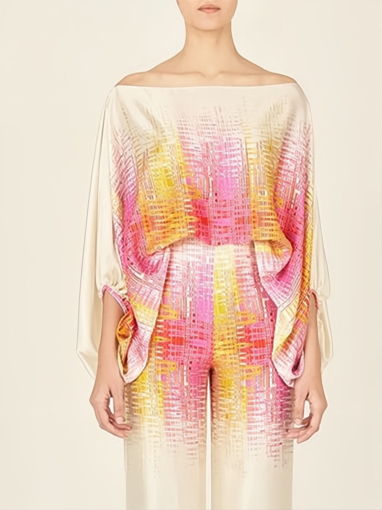 Abstract Waves Two-piece Set - Yellow-pink