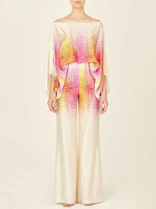 Abstract Waves Two-piece Set - Yellow-pink