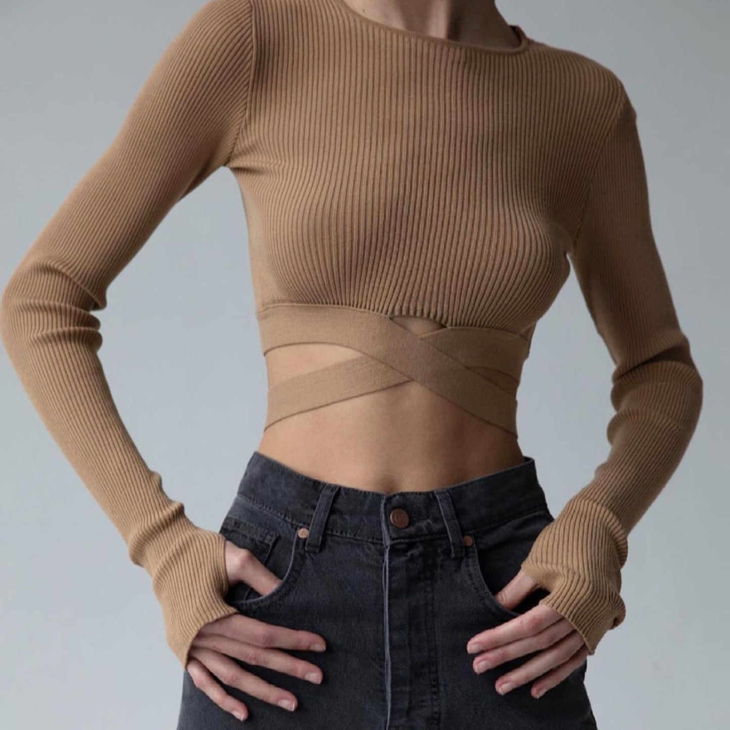 Autumn Winter Slit Sweater Pleated Skirt Lace-up Sweater Suit for
