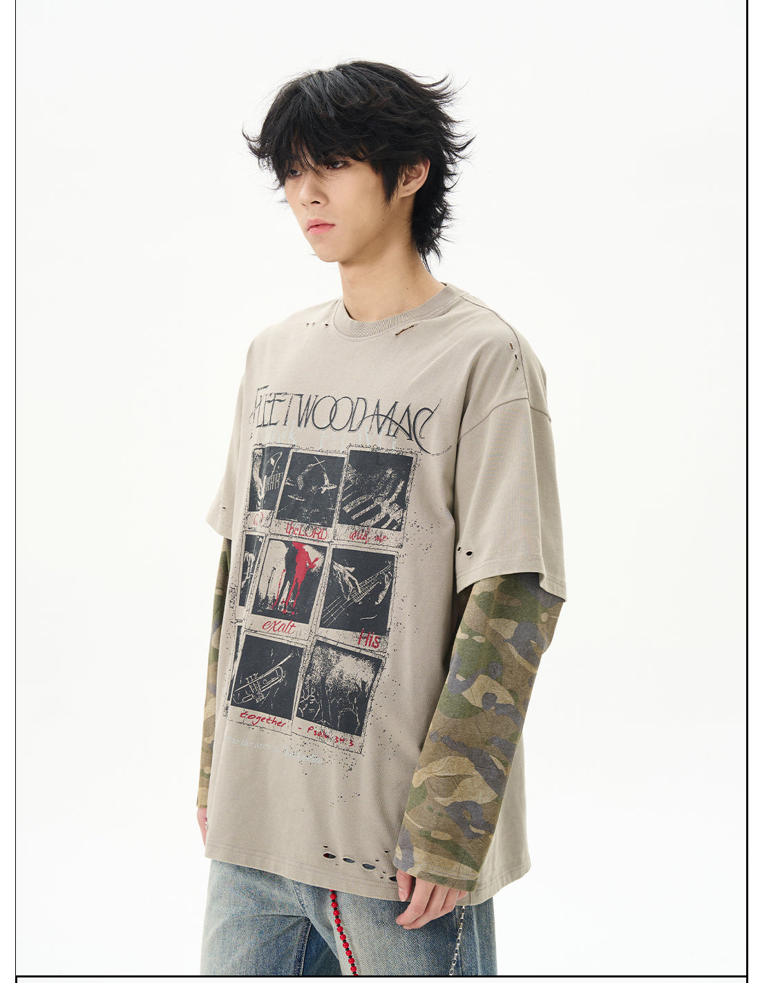 Layered Camo Sleeve T-shirt