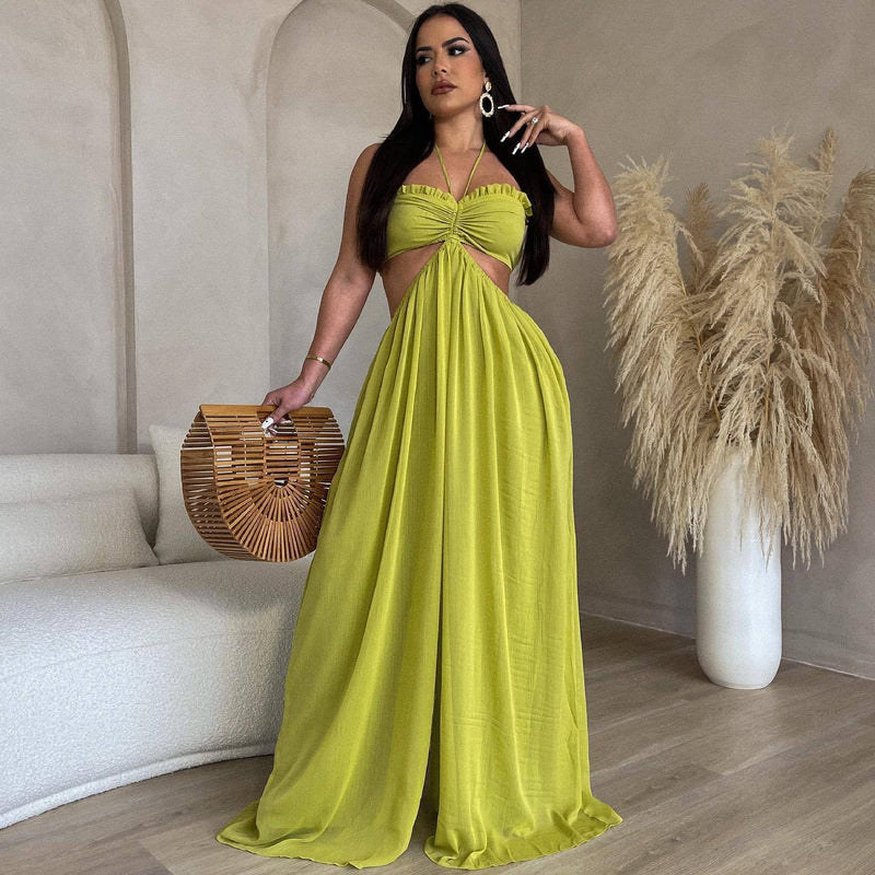 Source Chiffon Chest Wrapped Bare Back Wide Leg Jumpsuit Clothing