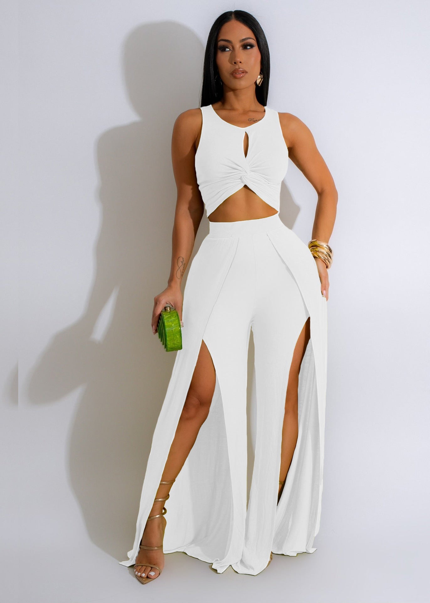 Wear Suit Split Vest Wide Leg Pants Two Piece Set