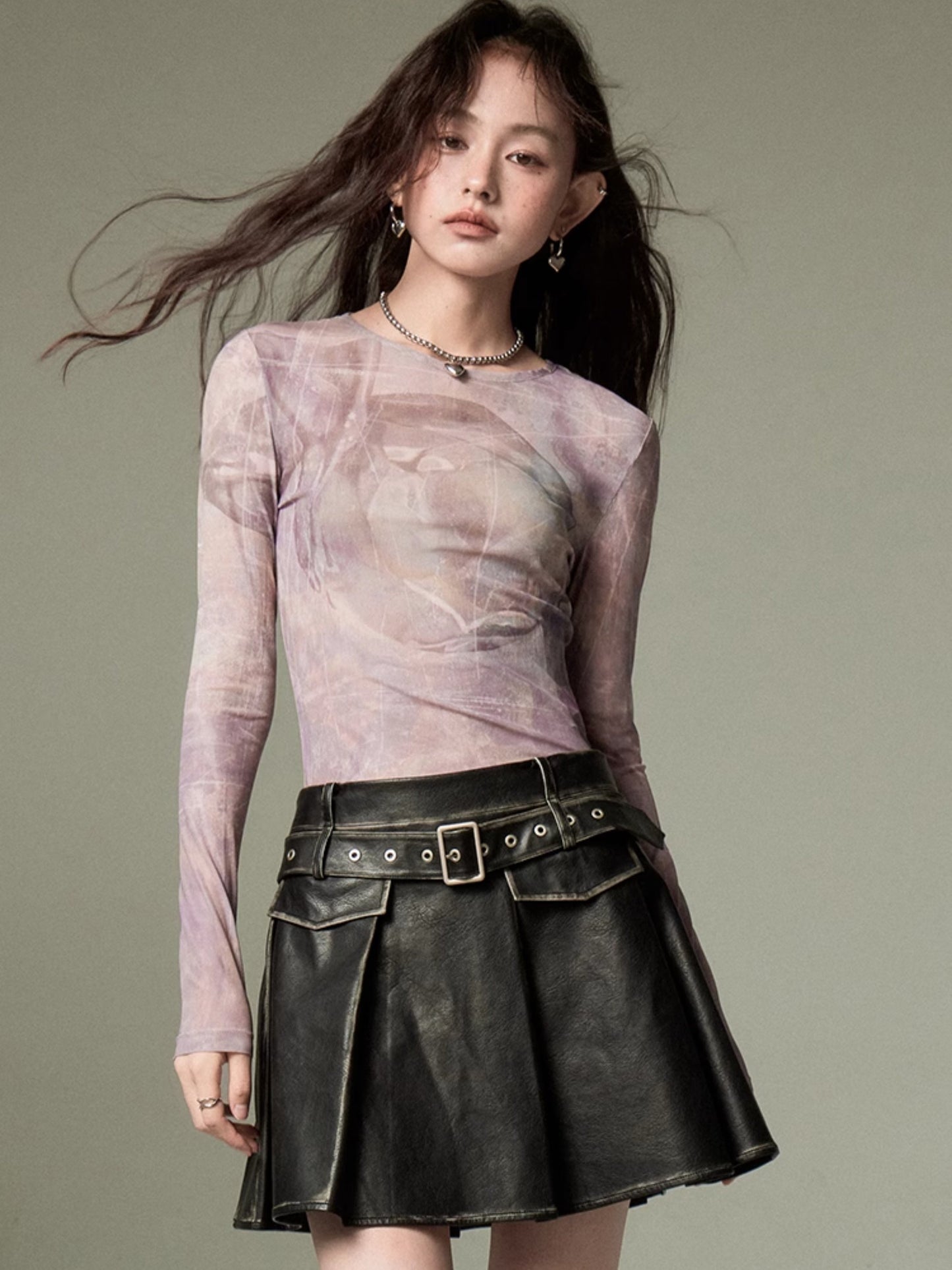 Pleated Leather Skirt