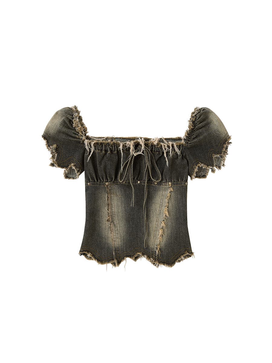 Denim Puff Sleeve Blouse