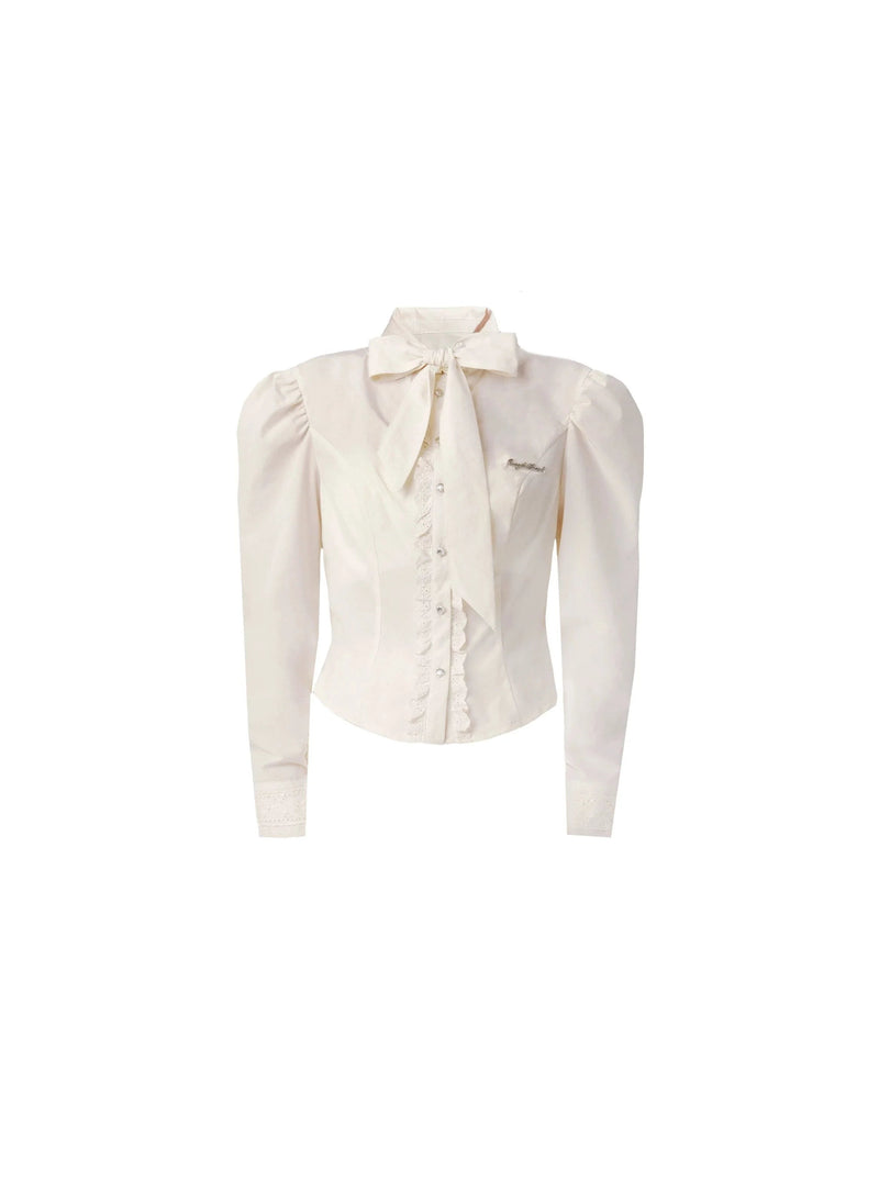 -inspired Cream Puff Sleeve Blouse and Midi Skirt Set