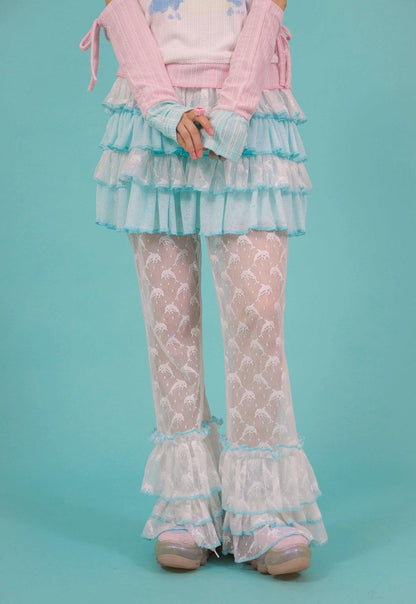 Frufru Tiered Ruffle Skirt - ' Pastel Blue and White Layered Summer Mini Skirt