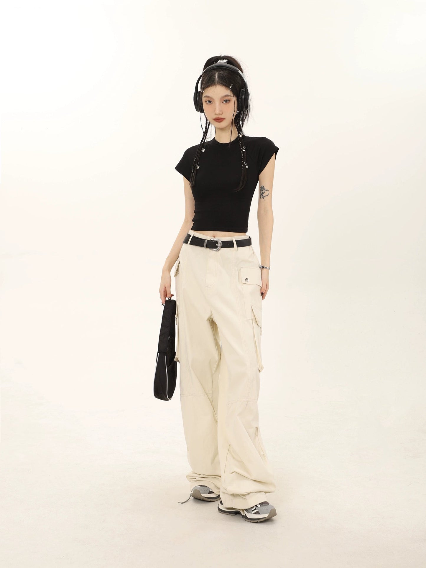 Crop Color Regular Shoulder Short Sleeve T-shirt