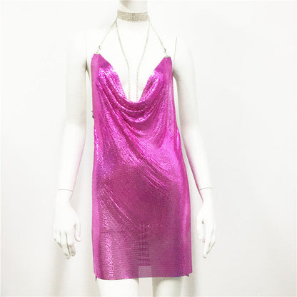 Metallic Coated Fabric Clothing Metal Sequ Dress Sweet Spicy Dress Rhinestone Cami Dress