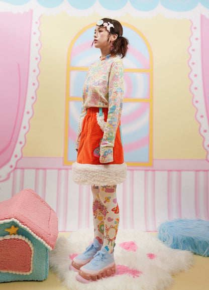 Corduroy Plush Patchwork Thick Short Skirt