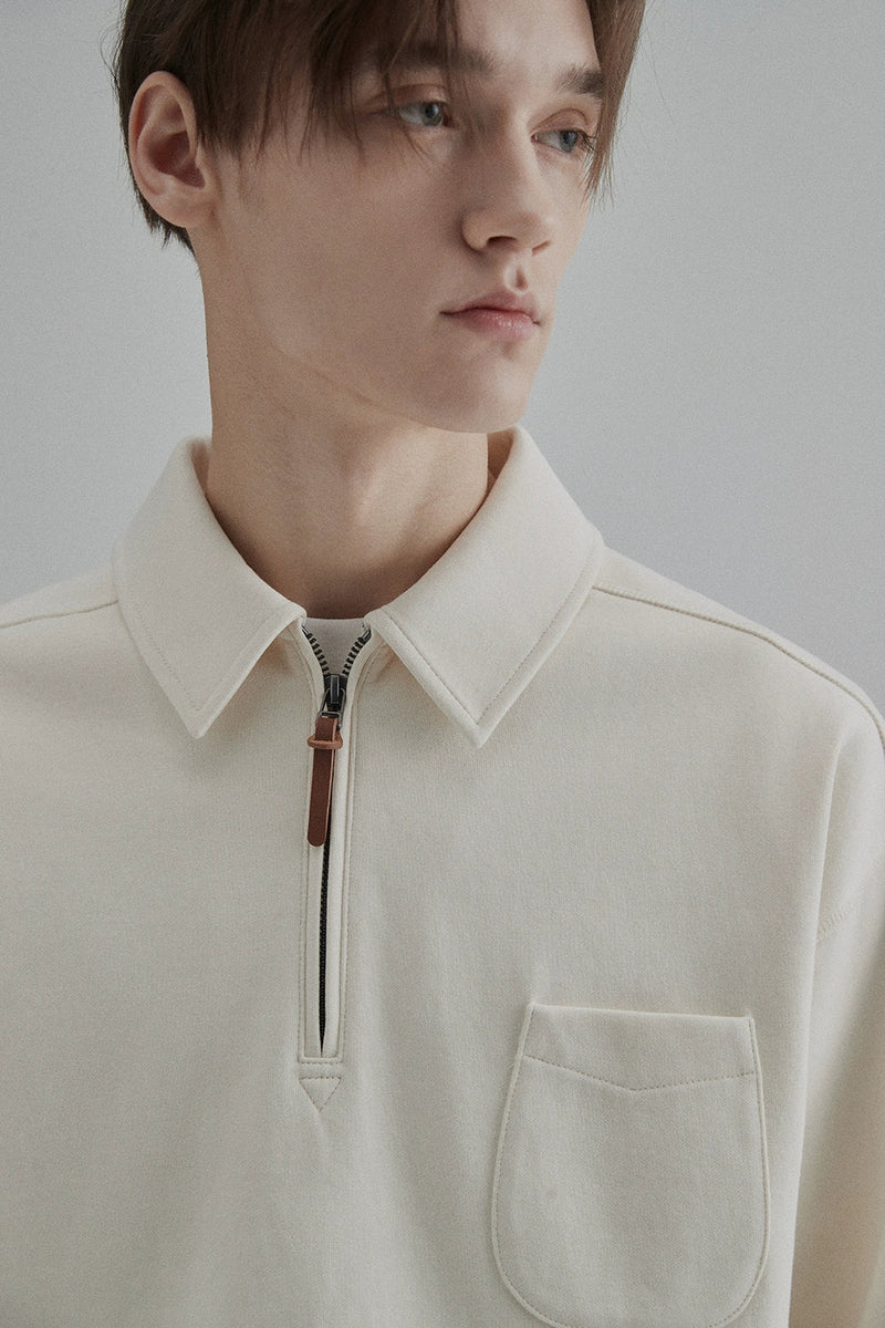 Half-zip Polo Collar Pocket Oversized Sweatshirt