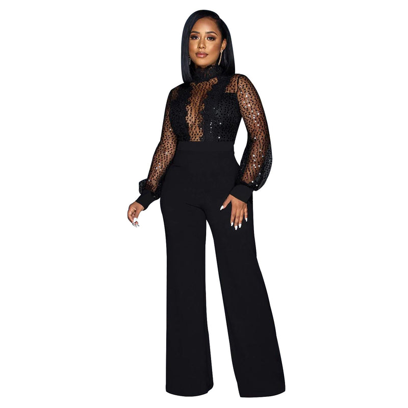 Wear Hollow Out Cutout Out See Through Long Sleeved Trousers Lace Up Jumpsuit
