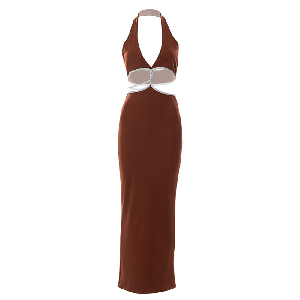Cropped Outfit Halter Diamond Rope Maxi Dress
