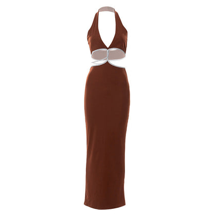 Cropped Outfit Halter Diamond Rope Maxi Dress