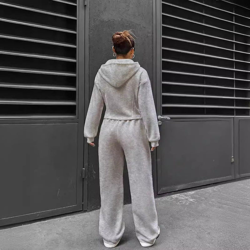 Spring Autumn Two Piece Set Hooded Cardigan Slim Fit