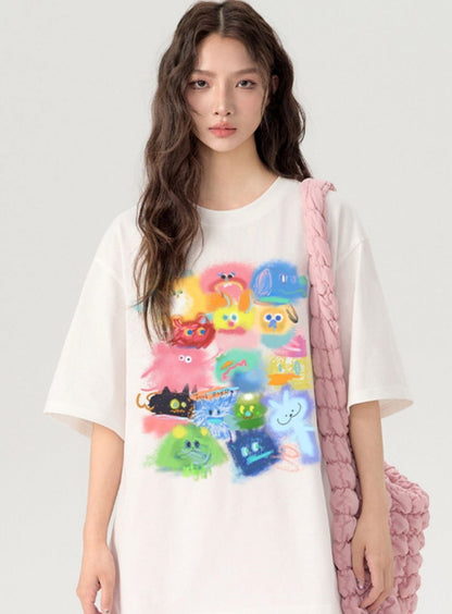 Inkjet Color Graffiti Print T-shirt