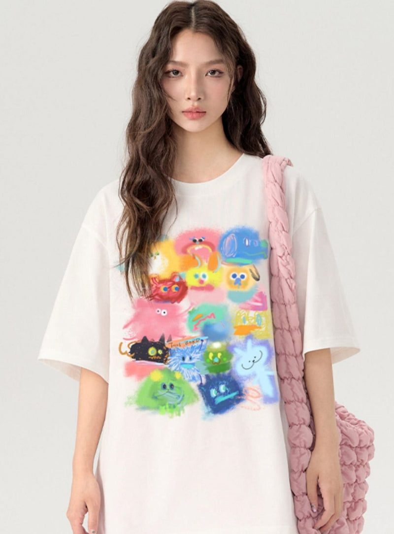 Inkjet Color Graffiti Print T-shirt