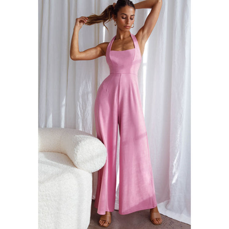 Clothing Spring Summer Color Halter Backless Wide Leg Jumpsuit