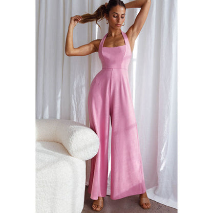 Clothing Spring Summer Color Halter Backless Wide Leg Jumpsuit