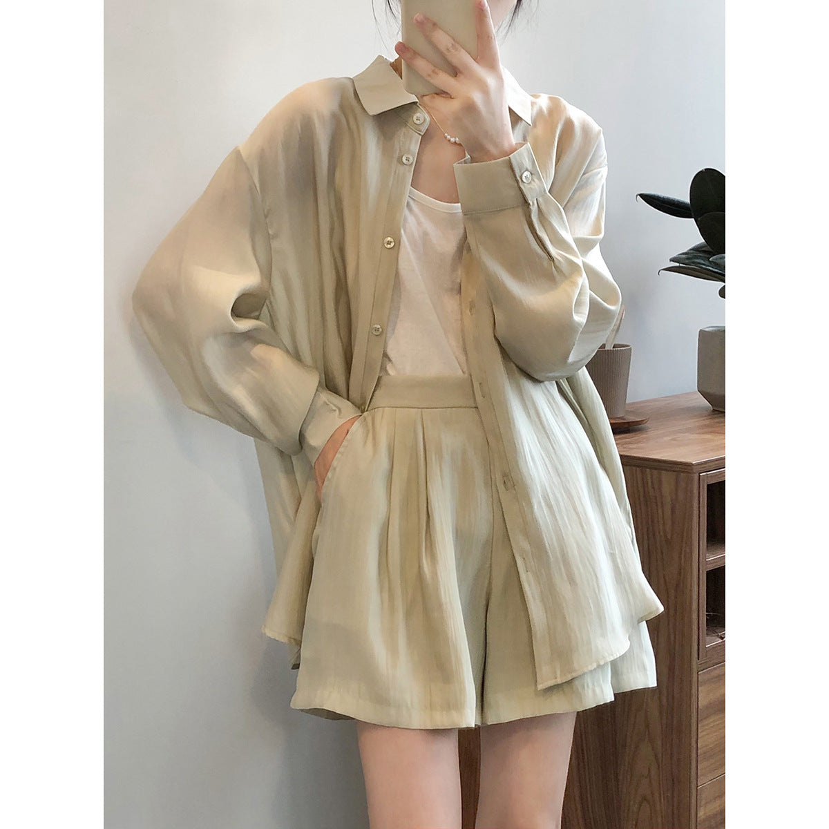 Draping Breathable Sun Protection Shirt Suit Summer Loose Thin Shirt Wide Leg Shorts