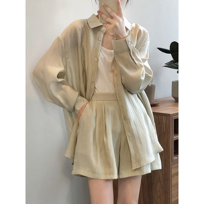 Draping Breathable Sun Protection Shirt Suit Summer Loose Thin Shirt Wide Leg Shorts