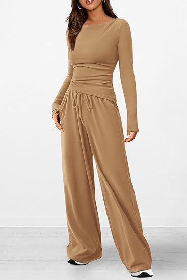 Autumn Suit Asymmetric Long Sleeve T Shirt Wide Leg Pants Wear Sportswear