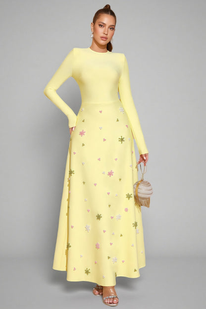 Konka Yellow Beaded Maxi Dress