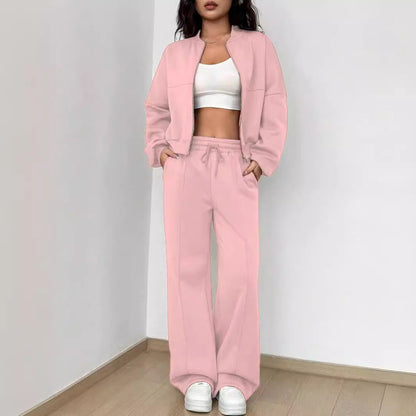 Spring Autumn Two Piece Set Cardigan Zipper Slim Fit Elastic for