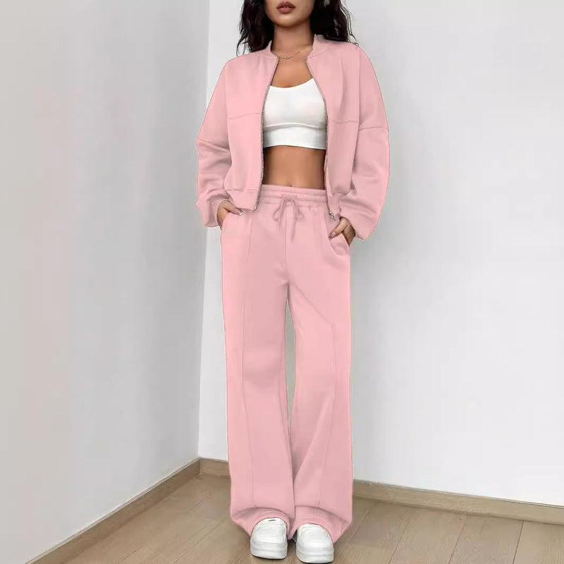 Spring Autumn Two Piece Set Cardigan Zipper Slim Fit Elastic for