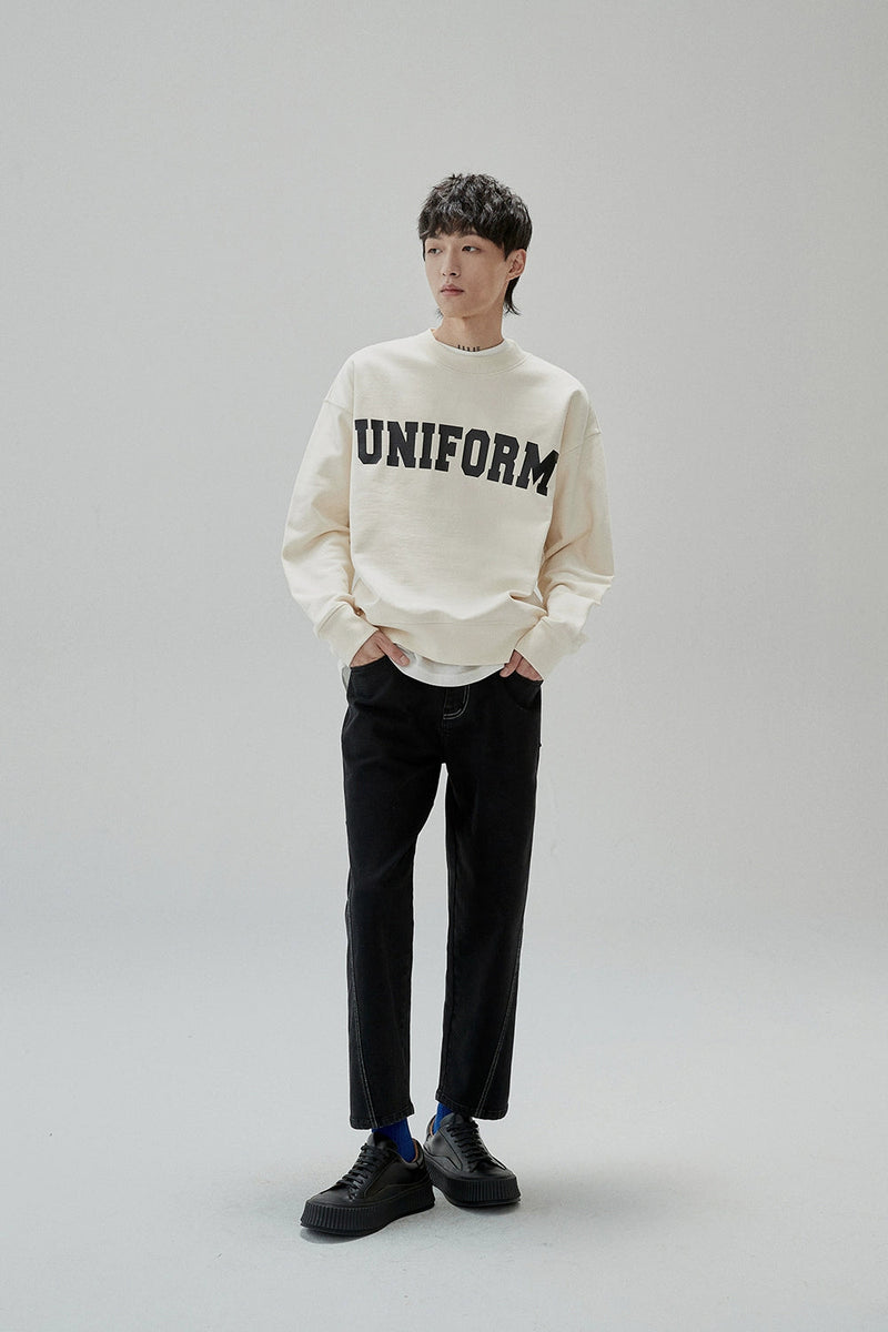 Retro Color Block Rubber Print Crewneck Sweatshirt