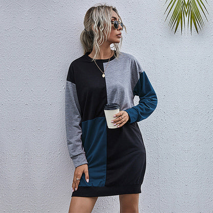 Autumn Clothing Long Sleeve Color Matching Sweater Dress