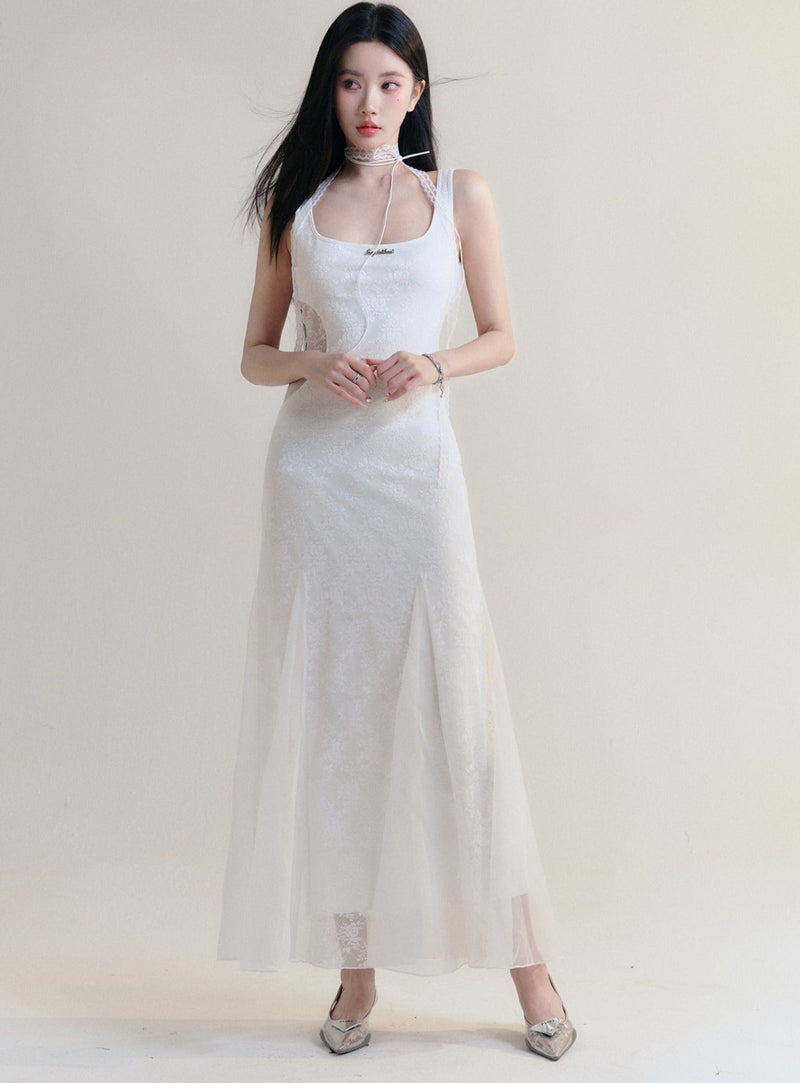White Sleeveless Maxi Dress - Fitted Bodice With Flared Hem