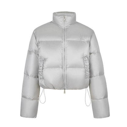 Strike a Pose Cropped Puffer Jacket - Pastel Quilted Down Coat With Zip Front and Ruched Pockets
