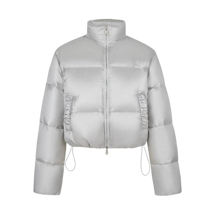 Strike a Pose Cropped Puffer Jacket - Pastel Quilted Down Coat With Zip Front and Ruched Pockets