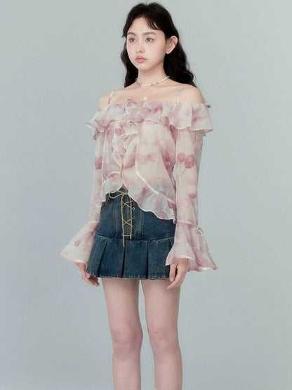 High Waist Pleated Skirt With Lace-up Detail