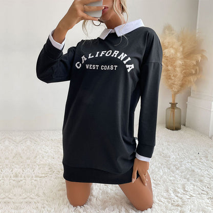 Autumn Clothing Long Sleeve Collared Patchwork Sweater Dress
