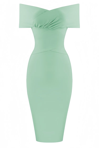Keira Light Green Open-shoulder Maxi Dress