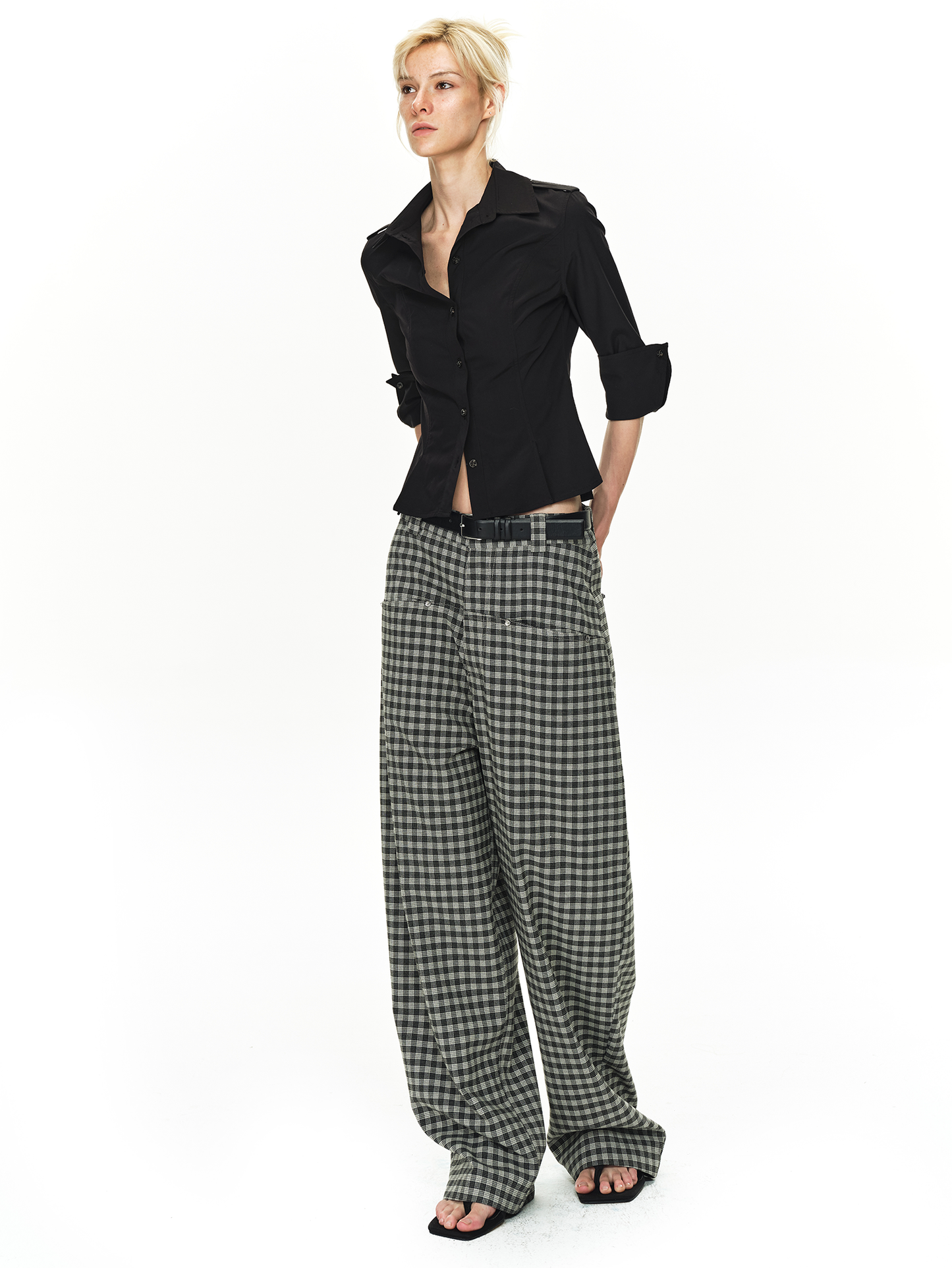 Grey and Black Checkered Loose Pants