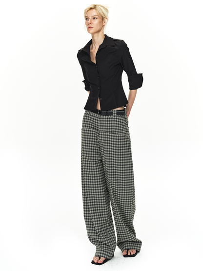 Grey and Black Checkered Loose Pants