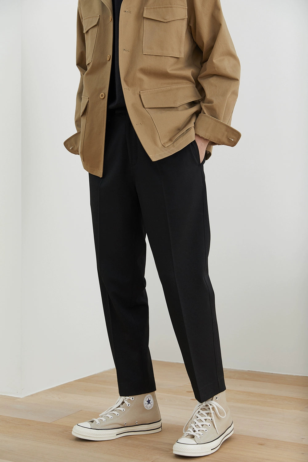 Elastic Waist Wide-leg Cropped Pants